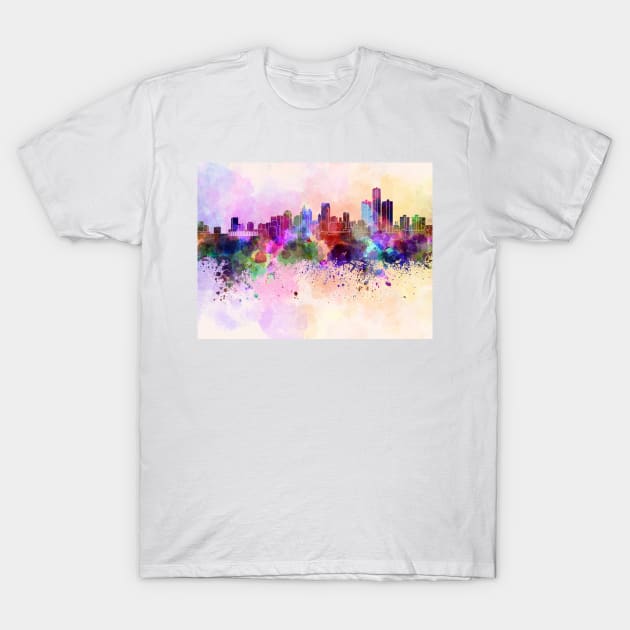 Detroit skyline in watercolor background T-Shirt by PaulrommerArt